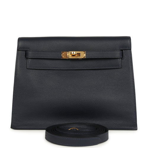 Pre-owned Hermes Kelly Danse Bleu Navy Evercolor Gold Hardware