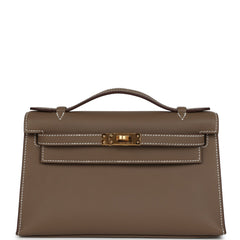 Hermes Kelly Pochette Etoupe Swift Gold Hardware