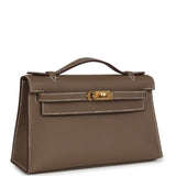 Hermes Kelly Pochette Etoupe Swift Gold Hardware - Thumbnail View 2