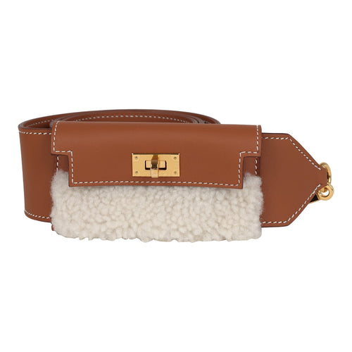 Hermes Kelly Pocket Bag Strap 105 CM Gold Swift and Shearling Gold Hardware