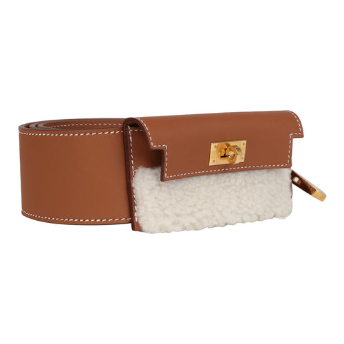 Hermes Kelly Pocket Bag Strap 105 CM Gold Swift and Shearling Gold Hardware