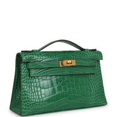 Hermes Kelly Pochette Cactus Shiny Alligator Gold Hardware