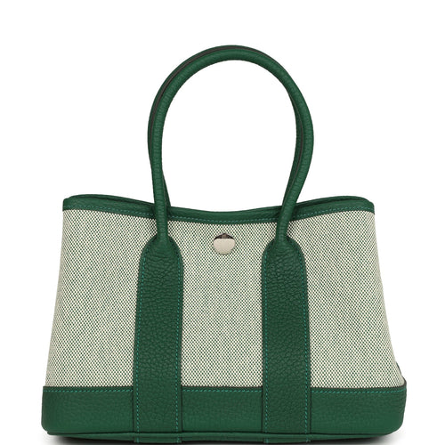Hermes Garden Party Neo 23 Vert Moyen-Ecru Toile H Canvas and Vert Moyen Negonda Palladium Hardware