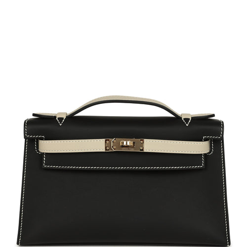 Hermes Special Order (HSS) Kelly Pochette Black and Beton Swift Permabrass Hardware