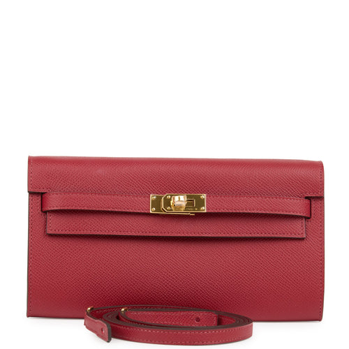 Hermes Kelly Wallet To Go Rouge Grenat Epsom Gold Hardware