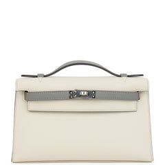 Hermes Special Order (HSS) Kelly Pochette Beton and Gris Meyer Swift Palladium Hardware