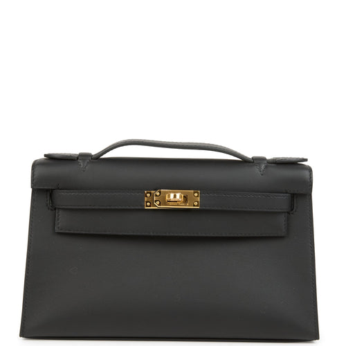 Hermes Kelly Pochette Black Swift Gold Hardware
