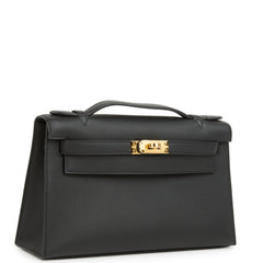Hermes Kelly Pochette Black Swift Gold Hardware