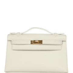 Hermes Kelly Pochette White Swift Gold Hardware