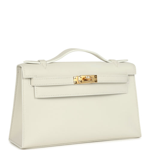Hermes Kelly Pochette White Swift Gold Hardware