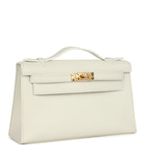 Hermes Kelly Pochette White Swift Gold Hardware