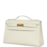 Hermes Kelly Pochette White Swift Gold Hardware