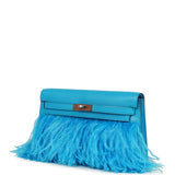 Hermes Kelly Elan Foile Bleu Frida Chevre Chamkila and Ostrich Feathers Palladium Hardware