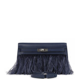 Hermes Kelly Elan Foile Bleu Saphir Chevre Chamkila and Ostrich Feathers Palladium Hardware