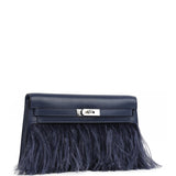 Hermes Kelly Elan Foile Bleu Saphir Chevre Chamkila and Ostrich Feathers Palladium Hardware