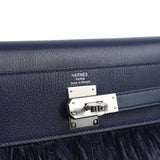 Hermes Kelly Elan Foile Bleu Saphir Chevre Chamkila and Ostrich Feathers Palladium Hardware
