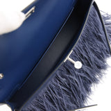 Hermes Kelly Elan Foile Bleu Saphir Chevre Chamkila and Ostrich Feathers Palladium Hardware