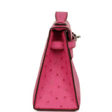 Pre-owned Hermes Kelly Pochette Fuchsia Ostrich Palladium Hardware