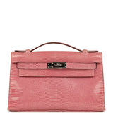 Pre-owned Hermes Kelly Pochette 5P Bubblegum Niloticus Lizard Palladium Hardware