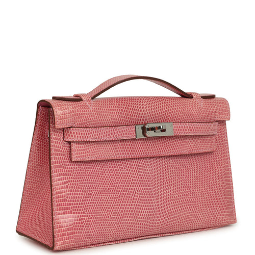 Pre-owned Hermes Kelly Pochette 5P Bubblegum Niloticus Lizard Palladium Hardware