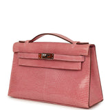 Pre-owned Hermes Kelly Pochette 5P Bubblegum Niloticus Lizard Palladium Hardware
