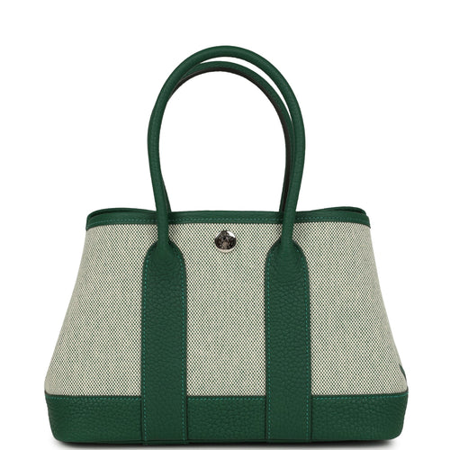 Hermes Garden Party Neo 23 Vert Moyen-Ecru Toile H Canvas and Vert Moyen Negonda Palladium Hardware