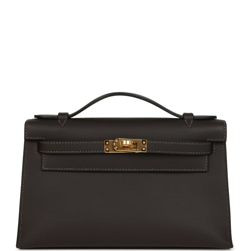 Hermes Kelly Pochette Ebene Swift Gold Hardware