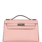 Pre-owned Hermes Kelly Pochette Rose Sakura Swift Palladium Hardware