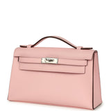 Pre-owned Hermes Kelly Pochette Rose Sakura Swift Palladium Hardware