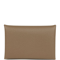 Hermes Calvi Card Holder Etoupe Epsom Palladium Hardware
