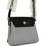 Hermes Herbag Zip 20 Mini Gris Pantin Toile Militaire Canvas and Black Vache Hunter Palladium Hardware