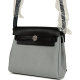 Hermes Herbag Zip 20 Mini Gris Pantin Toile Militaire Canvas and Black Vache Hunter Palladium Hardware