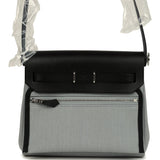 Hermes Herbag Zip 20 Mini Gris Pantin Toile Militaire Canvas and Black Vache Hunter Palladium Hardware