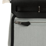 Hermes Herbag Zip 20 Mini Gris Pantin Toile Militaire Canvas and Black Vache Hunter Palladium Hardware