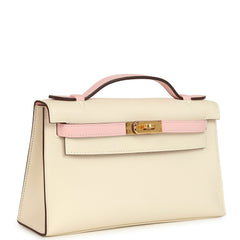 Hermes Special Order (HSS) Kelly Pochette Nata and Rose Sakura Swift Gold Hardware