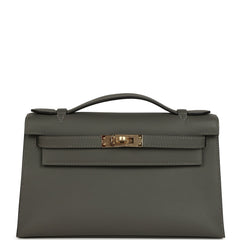 Hermes Special Order (HSS) Kelly Pochette Gris Meyer Verso Swift Permabrass Hardware