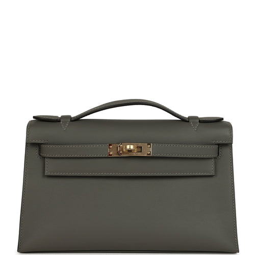 Hermes Special Order (HSS) Kelly Pochette Gris Meyer Verso Swift Permabrass Hardware
