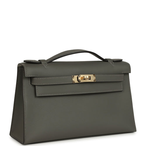 Hermes Special Order (HSS) Kelly Pochette Gris Meyer Verso Swift Permabrass Hardware