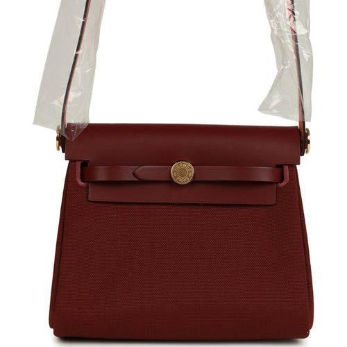Hermes Herbag Zip 20 Mini Rouge H Toile Militaire Canvas and Vache Hunter Gold Hardware