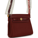 Hermes Herbag Zip 20 Mini Rouge H Toile Militaire Canvas and Vache Hunter Gold Hardware