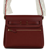 Hermes Herbag Zip 20 Mini Rouge H Toile Militaire Canvas and Vache Hunter Gold Hardware