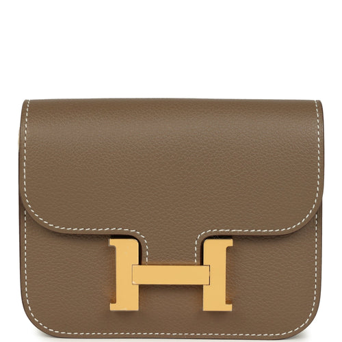 Hermes Constance Slim Compact Wallet Etoupe Evercolor Gold Hardware