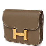 Hermes Constance Slim Compact Wallet Etoupe Evercolor Gold Hardware