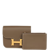Hermes Constance Slim Compact Wallet Etoupe Evercolor Gold Hardware