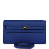 Hermes Kelly Wallet To Go Bleu Royal Epsom Palladium Hardware