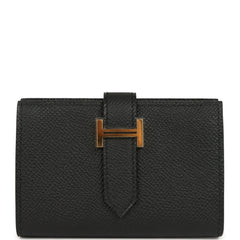 Hermes Bearn Mini Wallet Black Epsom Gold Hardware