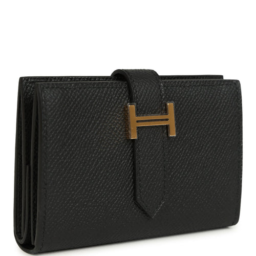 Hermes Bearn Mini Wallet Black Epsom Gold Hardware