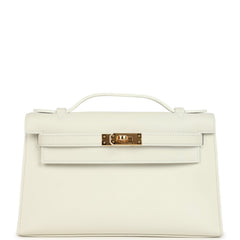Hermes Kelly Pochette White Swift Gold Hardware