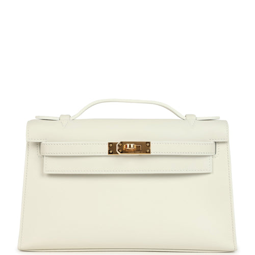 Hermes Kelly Pochette White Swift Gold Hardware