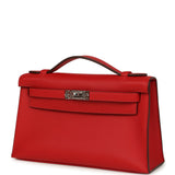 Hermes Kelly Pochette Rouge Radieux Swift Palladium Hardware
